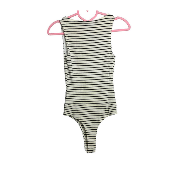 Lulus NWT Square'd You Go Striped Ribbed Square Neck Bodysuit White Size Small - Picture 6 of 8